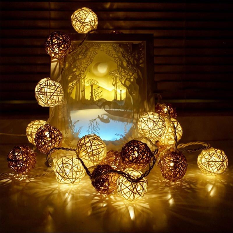 ELECTROPRIME 2.2m 20 LEDs Battery Box Powered Rattan Ball String Christmas Wedding Decoration Lamp(Warm White)