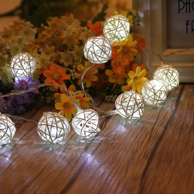ELECTROPRIME 2.2m 20 LEDs Battery Box Powered Rattan Ball String Christmas Wedding Decoration Lamp(Warm White)