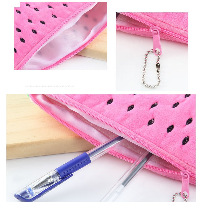 ELECTROPRIME Cute Watermelon Shape Plush Pencil Bag(Red)
