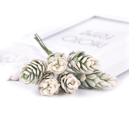 ELECTROPRIME 2 Bunches Artificial Flowers Plant Pine Cone Bouquet for Wedding Christmas Decoration(White)