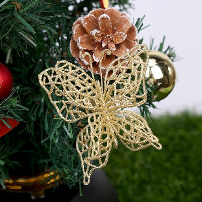 ELECTROPRIME 5 PCS Christmas Tree Decoration Artificial Flower Butterfly Christmas Pendant, Color:Gold