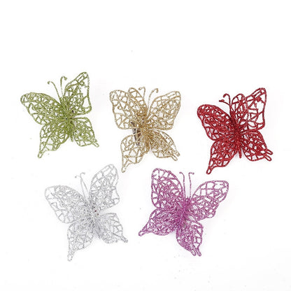 ELECTROPRIME 5 PCS Christmas Tree Decoration Artificial Flower Butterfly Christmas Pendant, Color:Gold
