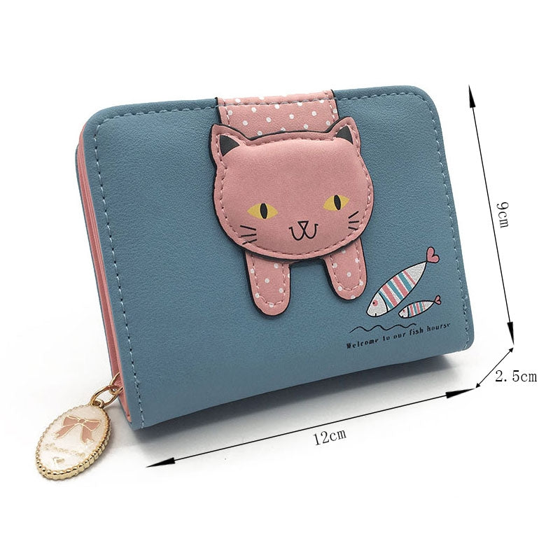 ELECTROPRIME Women Cute Cat Wallet Small Zipper Girl Wallet Coin Purse(Black)