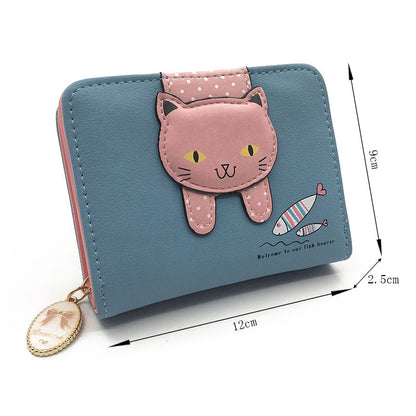 ELECTROPRIME Women Cute Cat Wallet Small Zipper Girl Wallet Coin Purse(Blue)