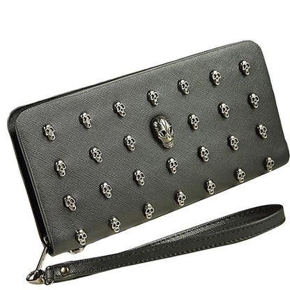 ELECTROPRIME Women Metal Skull Wallet Card Leather Wristlet Handbags