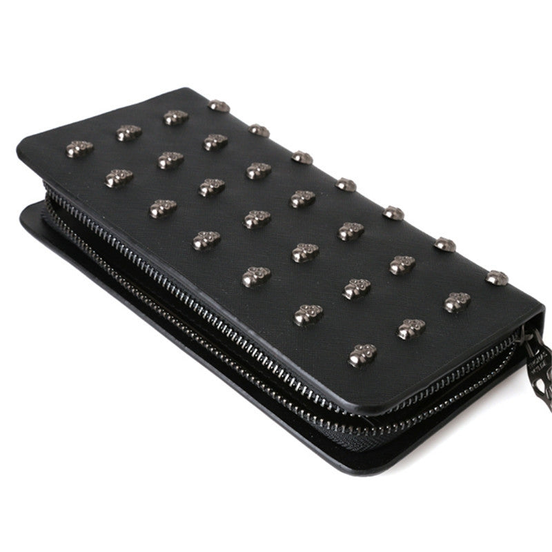 ELECTROPRIME Women Metal Skull Wallet Card Leather Wristlet Handbags