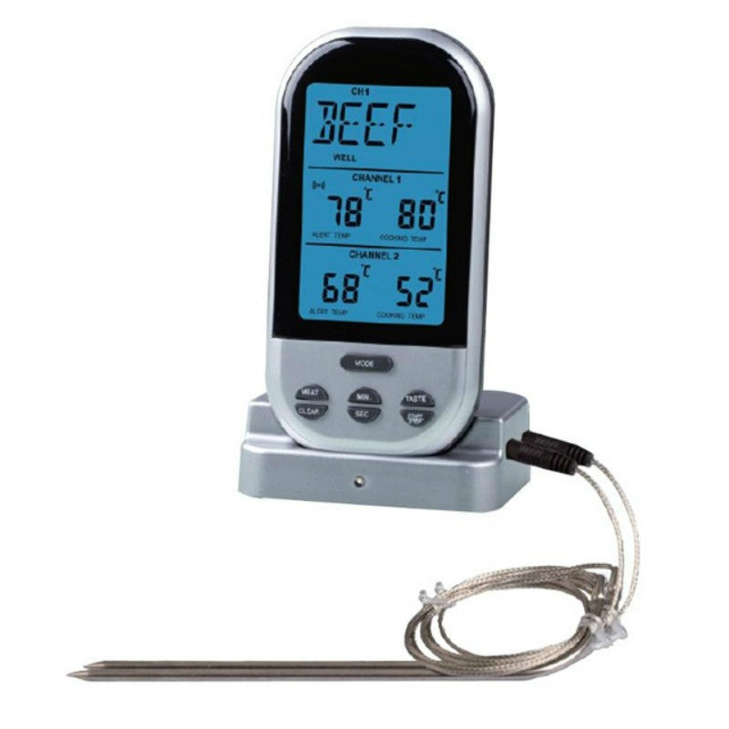 ELECTROPRIME Double Probes Wireless Digital Kitchen Thermometer LCD Display Temperature Timer Alarm for Cooking Meat Grill Oven Food BBQ
