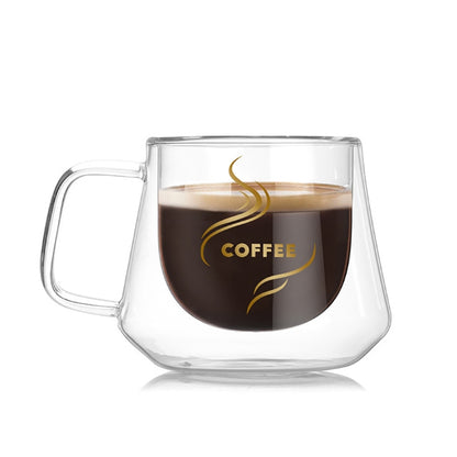 ELECTROPRIME Double Wall Mug Office Mugs Heat Insulation Double Coffee Mug Coffee Glass Cup, Style:Labeled
