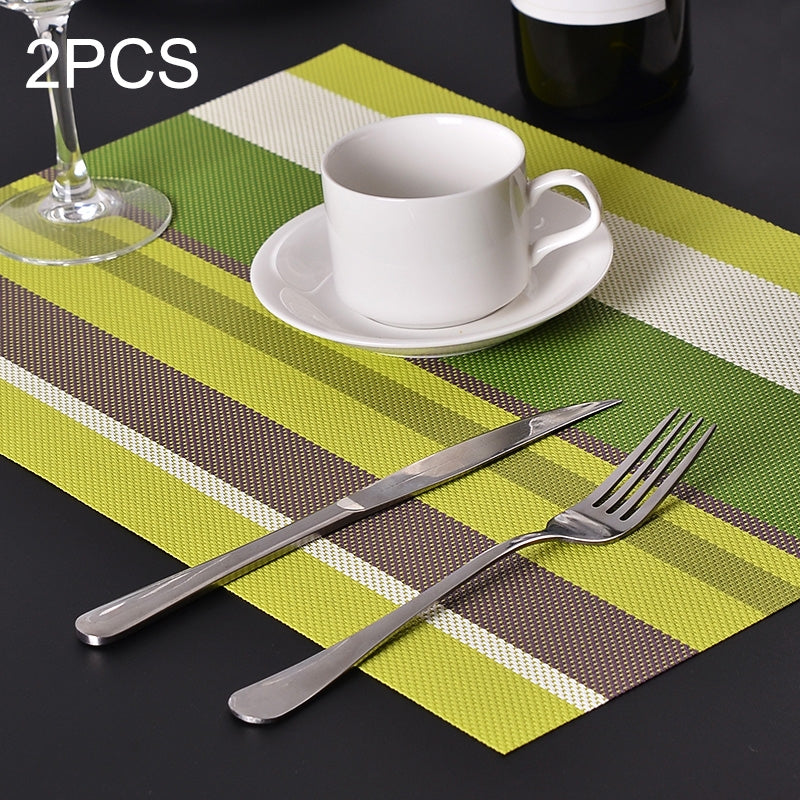 ELECTROPRIME 2 PCS Kitchen Dinning Table Placemat Napkins Heat Resistant PVC Stripe Mat Placemats Manteles Doilies Coaster Cup Pad(Green)