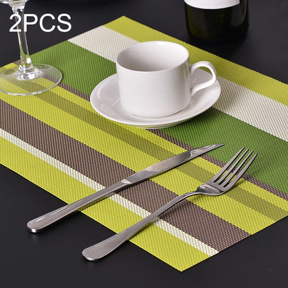 ELECTROPRIME 2 PCS Kitchen Dinning Table Placemat Napkins Heat Resistant PVC Stripe Mat Placemats Manteles Doilies Coaster Cup Pad(Green)