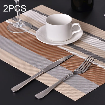 ELECTROPRIME 2 PCS Kitchen Dinning Table Placemat Napkins Heat Resistant PVC Stripe Mat Placemats Manteles Doilies Coaster Cup Pad(Beige)