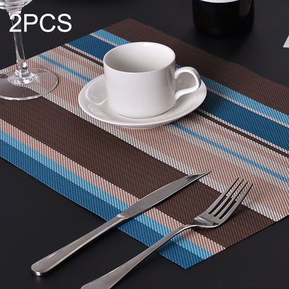 ELECTROPRIME 2 PCS Kitchen Dinning Table Placemat Napkins Heat Resistant PVC Stripe Mat Placemats Manteles Doilies Coaster Cup Pad(Blue)