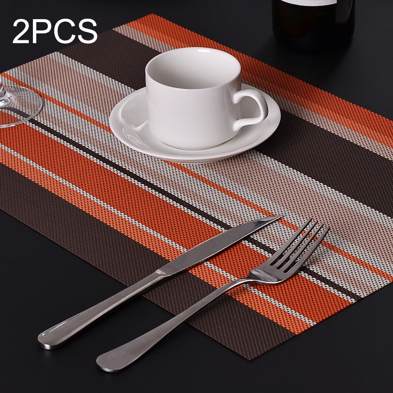 ELECTROPRIME 2 PCS Kitchen Dinning Table Placemat Napkins Heat Resistant PVC Stripe Mat Placemats Manteles Doilies Coaster Cup Pad(Orange)