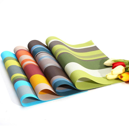 ELECTROPRIME 2 PCS Kitchen Dinning Table Placemat Napkins Heat Resistant PVC Stripe Mat Placemats Manteles Doilies Coaster Cup Pad(Orange)