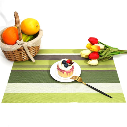 ELECTROPRIME 2 PCS Kitchen Dinning Table Placemat Napkins Heat Resistant PVC Stripe Mat Placemats Manteles Doilies Coaster Cup Pad(Orange)