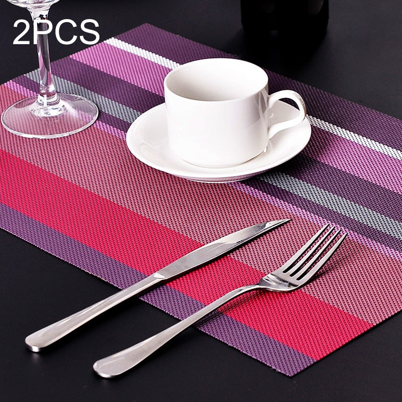 ELECTROPRIME 2 PCS Kitchen Dinning Table Placemat Napkins Heat Resistant PVC Stripe Mat Placemats Manteles Doilies Coaster Cup Pad(Purple)