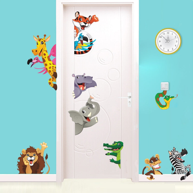 ELECTROPRIME DIY Jungle Animals Cartoon Lion Elephant Giraffee PVC Wall Stickers