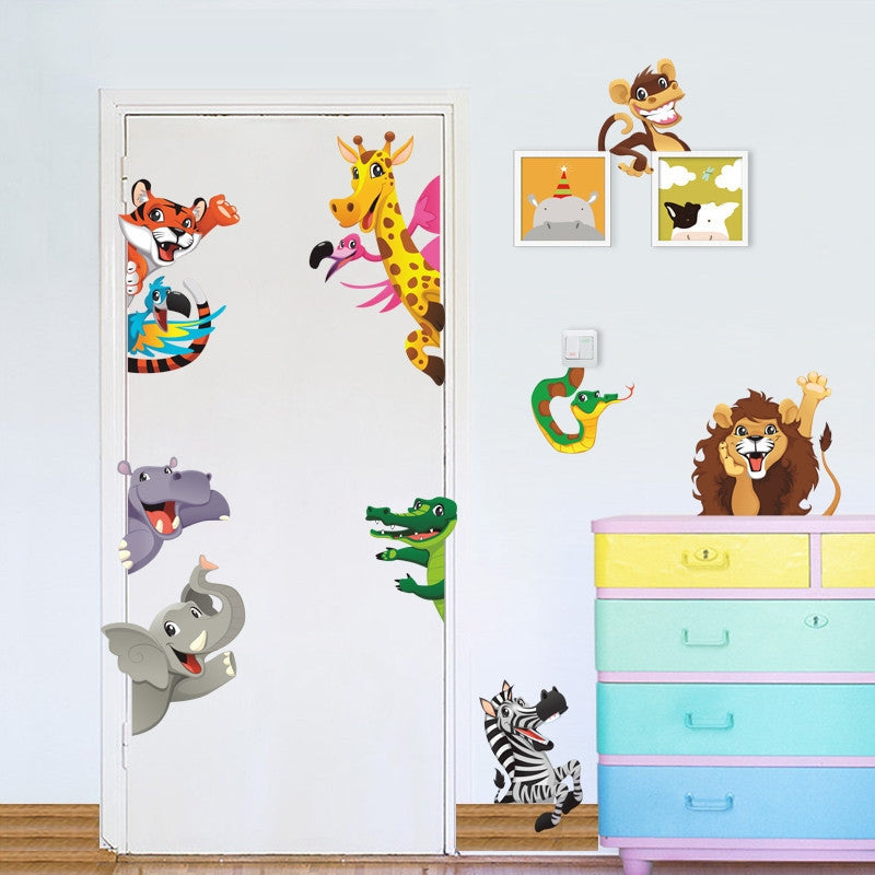 ELECTROPRIME DIY Jungle Animals Cartoon Lion Elephant Giraffee PVC Wall Stickers