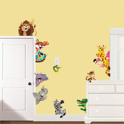 ELECTROPRIME DIY Jungle Animals Cartoon Lion Elephant Giraffee PVC Wall Stickers