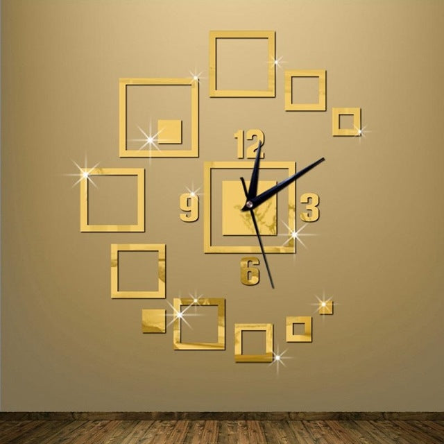 ELECTROPRIME Wall Clocks Mirror 3D Stereo Acrylic Living Room Bedroom Decoration Wall Clock Fashion DIY Creative Wall Clock(Gold)