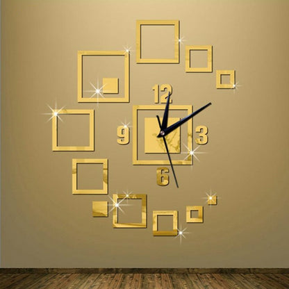 ELECTROPRIME Wall Clocks Mirror 3D Stereo Acrylic Living Room Bedroom Decoration Wall Clock Fashion DIY Creative Wall Clock(Gold)