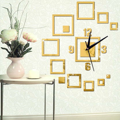 ELECTROPRIME Wall Clocks Mirror 3D Stereo Acrylic Living Room Bedroom Decoration Wall Clock Fashion DIY Creative Wall Clock(Gold)