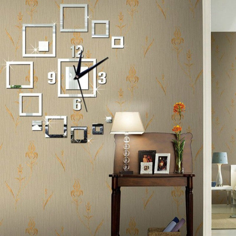 ELECTROPRIME Wall Clocks Mirror 3D Stereo Acrylic Living Room Bedroom Decoration Wall Clock Fashion DIY Creative Wall Clock(Silver)