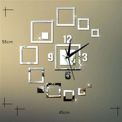 ELECTROPRIME Wall Clocks Mirror 3D Stereo Acrylic Living Room Bedroom Decoration Wall Clock Fashion DIY Creative Wall Clock(Silver)