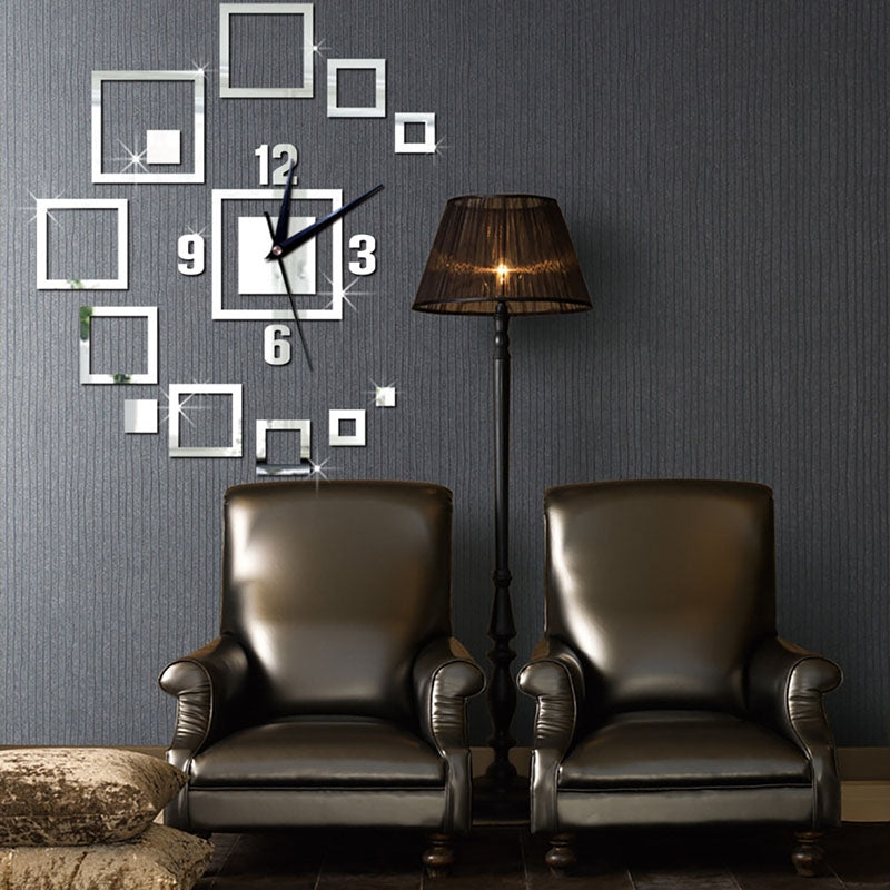 ELECTROPRIME Wall Clocks Mirror 3D Stereo Acrylic Living Room Bedroom Decoration Wall Clock Fashion DIY Creative Wall Clock(Silver)
