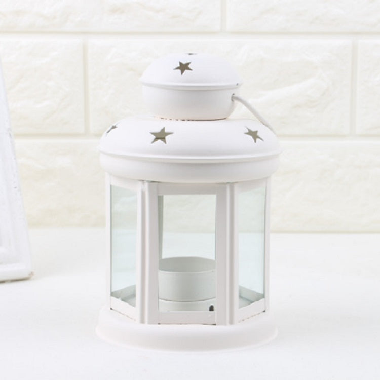 ELECTROPRIME Hollow Star Iron Candle Holder Metal Crafts Portable Candle Holder Decoration(White)