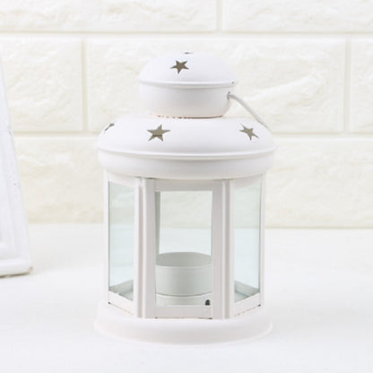 ELECTROPRIME Hollow Star Iron Candle Holder Metal Crafts Portable Candle Holder Decoration(White)