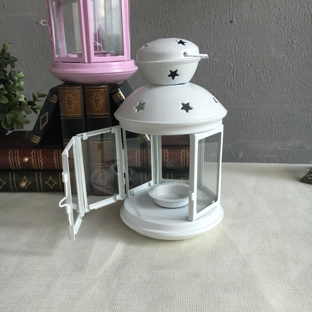 ELECTROPRIME Hollow Star Iron Candle Holder Metal Crafts Portable Candle Holder Decoration(Pink)
