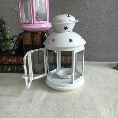 ELECTROPRIME Hollow Star Iron Candle Holder Metal Crafts Portable Candle Holder Decoration(Pink)