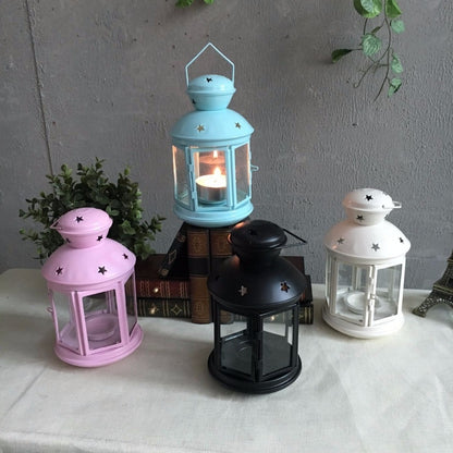 ELECTROPRIME Hollow Star Iron Candle Holder Metal Crafts Portable Candle Holder Decoration(Pink)