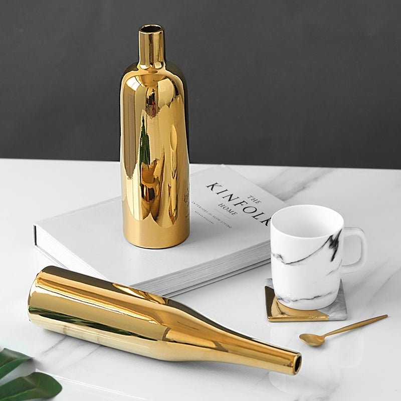 ELECTROPRIME Gold Plated Vase Ceramic Flower Vase Water Planting Container Desktop Decorative Vase, Shape:Three-piece Suit