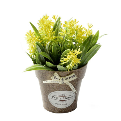 ELECTROPRIME Fake Flowers Grass With Plastic Artificial Potted Flowers For Rustic Garden Farmhouse Decoration(Yellow)