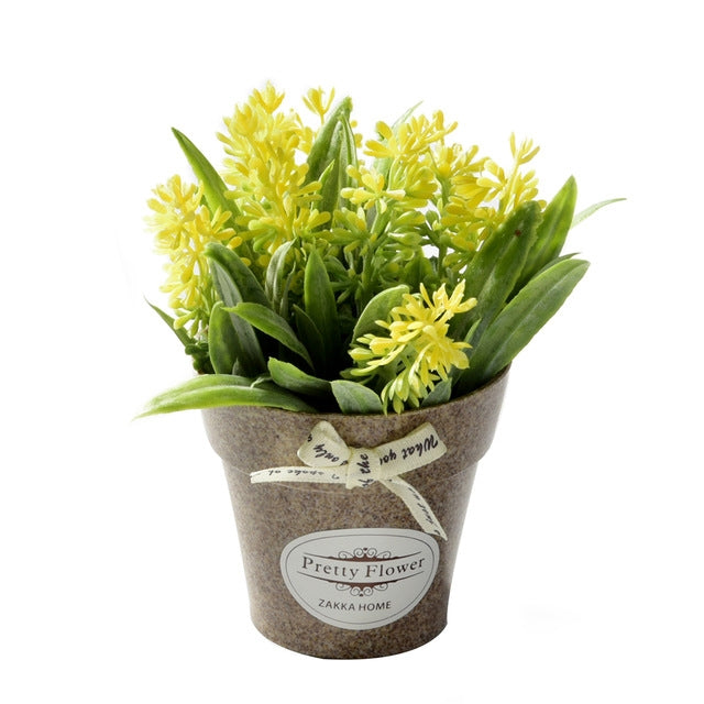 ELECTROPRIME Fake Flowers Grass With Plastic Artificial Potted Flowers For Rustic Garden Farmhouse Decoration(Yellow)