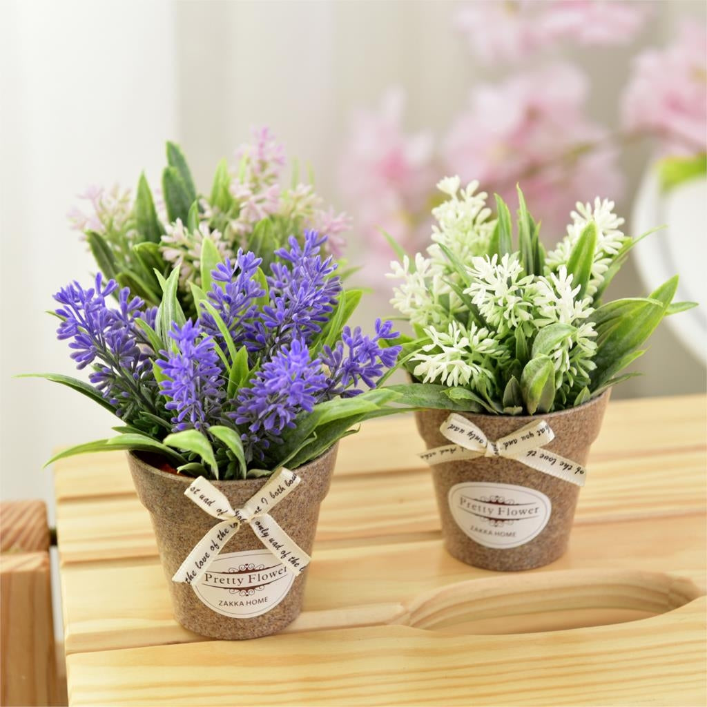 ELECTROPRIME Fake Flowers Grass With Plastic Artificial Potted Flowers For Rustic Garden Farmhouse Decoration(Purple)