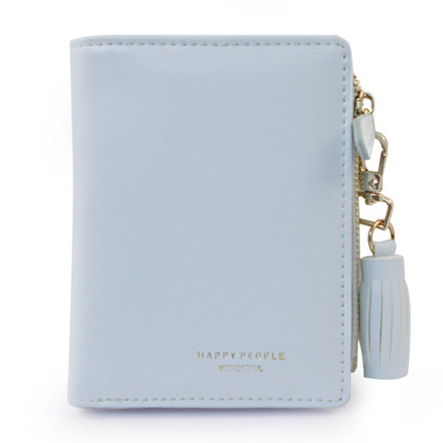 ELECTROPRIME Brief Design Bifold Tassel Women Wallet PU Leather Short Credit Card Holder Purse(Blue)