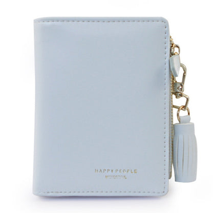 ELECTROPRIME Brief Design Bifold Tassel Women Wallet PU Leather Short Credit Card Holder Purse(Blue)