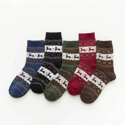 ELECTROPRIME 1 Pair Men and Women Warm Christmas Design Casual Knit Wool Socks Party Supplies?Random Color Delivery