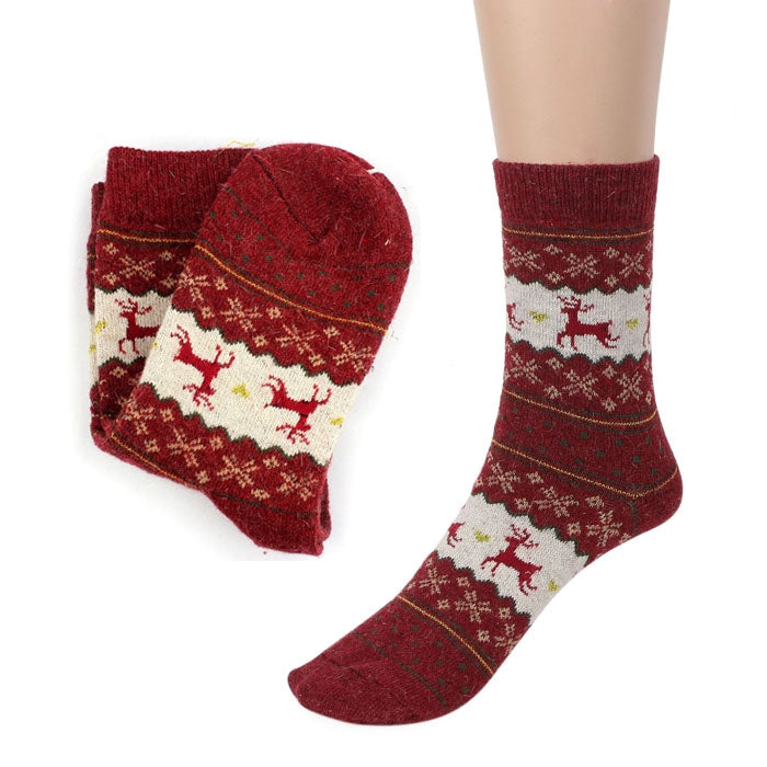 ELECTROPRIME 1 Pair Men and Women Warm Christmas Design Casual Knit Wool Socks Party Supplies?Random Color Delivery