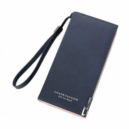 ELECTROPRIME Fashion Ladies Zipper Long Dull Polish Retro PU Leather Wallet Clutch Coin Purse(Blue)