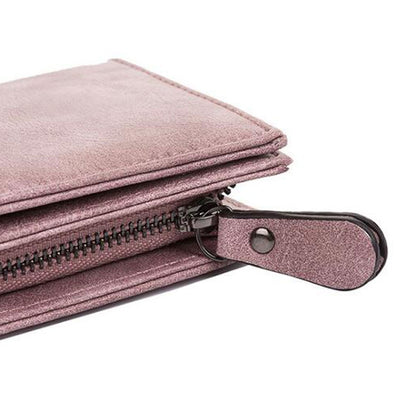 ELECTROPRIME Fashion Ladies Zipper Long Dull Polish Retro PU Leather Wallet Clutch Coin Purse(Dark green)