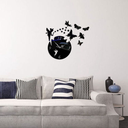 ELECTROPRIME Butterfly Star 3D Acrylic Stereo Living Room Bedroom Decorating Mirror Wall Clock(Black)