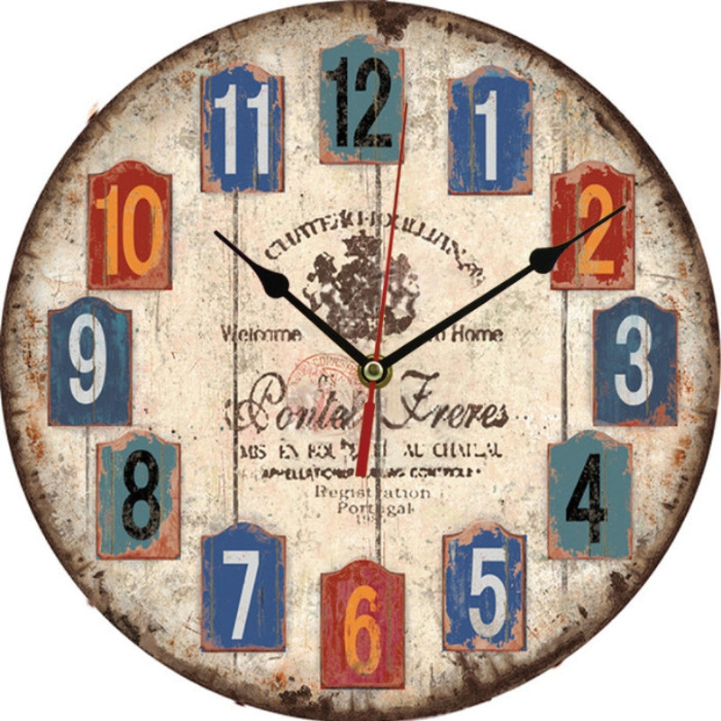 ELECTROPRIME Vintage Wooden MDF Hanging Clock Mute Quartz Clock Living Room Wall Clock(200)