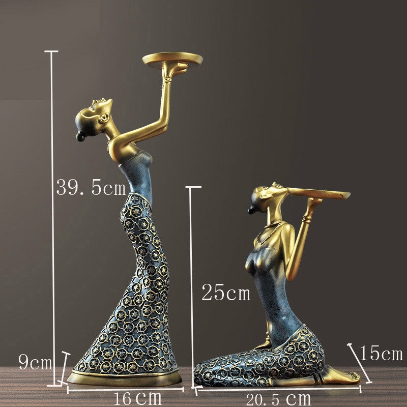 ELECTROPRIME Classical Lady Sculpture Polyresin Vintage Candle Holder Dinning Table Art and Craft Ornament, Without Candles(Ancient Silver)