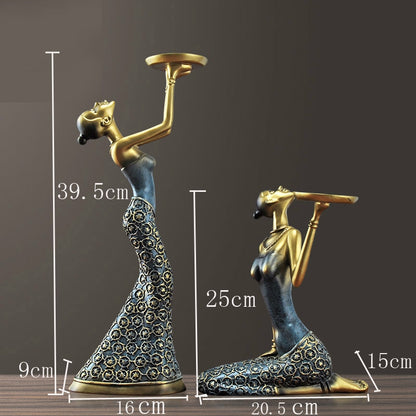 ELECTROPRIME Classical Lady Sculpture Polyresin Vintage Candle Holder Dinning Table Art and Craft Ornament, Without Candles(Ancient Silver)