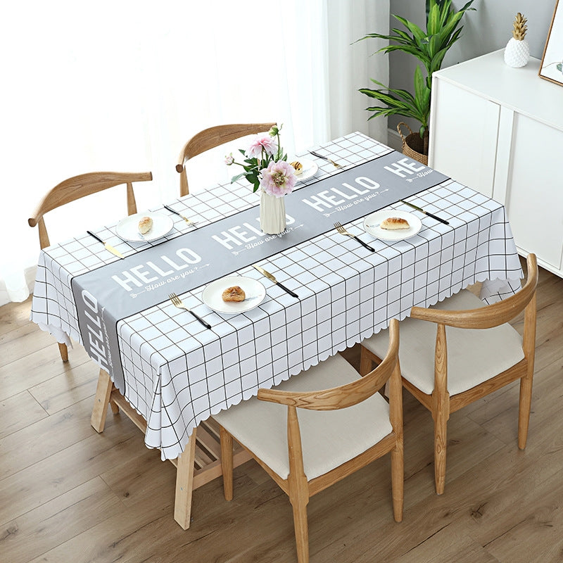 ELECTROPRIME Printinging Coffee Dining Table Cloth PVC Waterproof Oilproof Anti-scalding Tablecloth, Size:120x180cm Dining Table(Hello White)