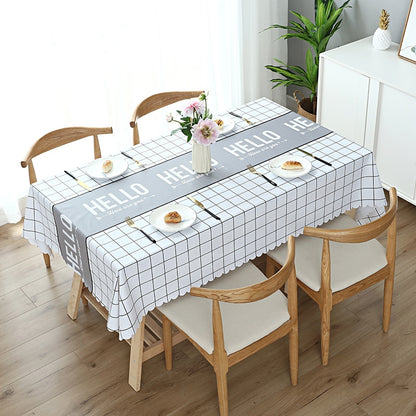 ELECTROPRIME Printinging Coffee Dining Table Cloth PVC Waterproof Oilproof Anti-scalding Tablecloth, Size:120x180cm Dining Table(Hello White)